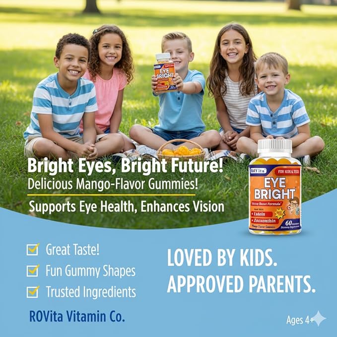 Eye Bright Lutein Gummies for Kids &amp Teens– Eye Vitamins with Lutein &amp Zeaxanthin – Eye Health Supplements for Vision Support – Vitamins for Eye Health &amp Macular Support – 60 Gummies