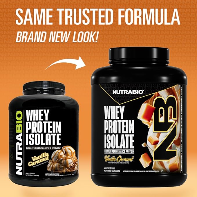 NutraBio 100% Whey Protein Isolate Protein Powder 25g Protein with Complete Amino Acid Profile Non-GMO Soy &amp Gluten Free Low Carb Low Calorie Whey Protein Powder Vanilla Caramel 5 Lbs