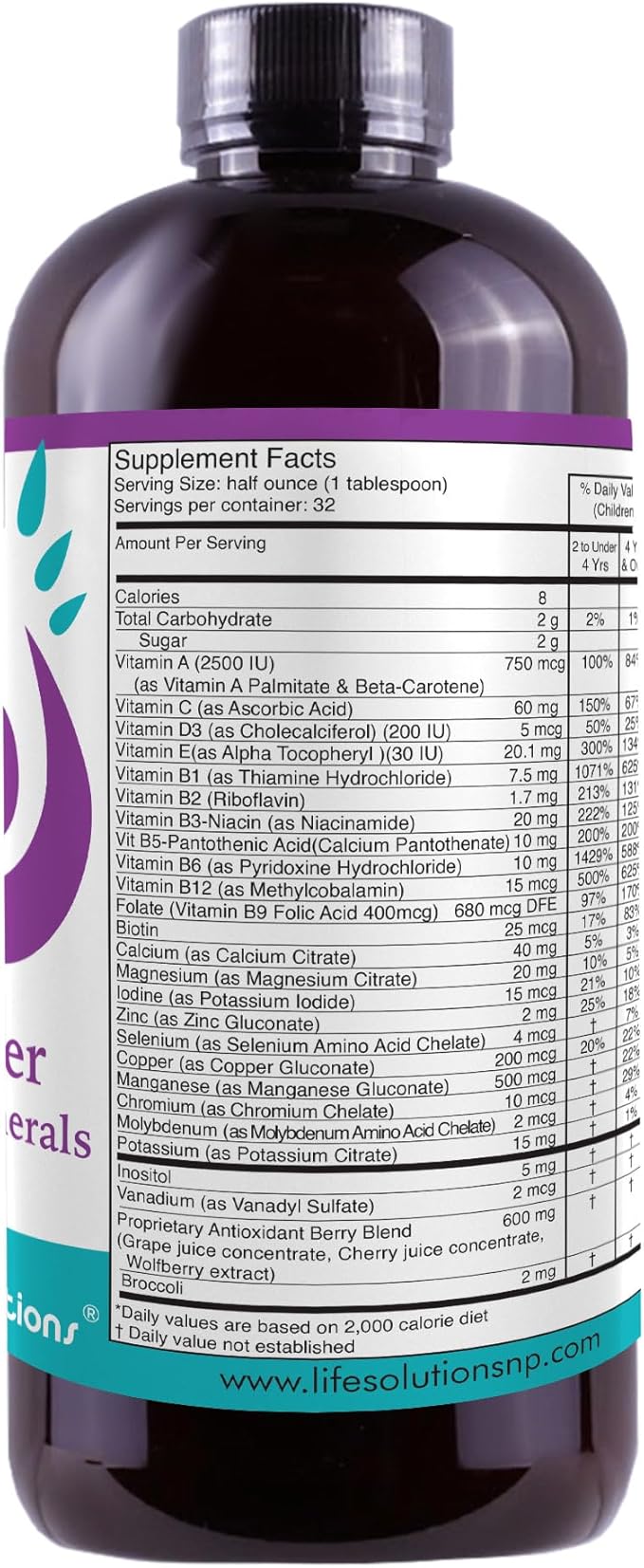 Life Solutions Children's Vitamins Multivitamin - Liquid Vitamin &amp Minerals - Complete Children Vitamins - Essential Liquid Minerals for Kids 16 Floz