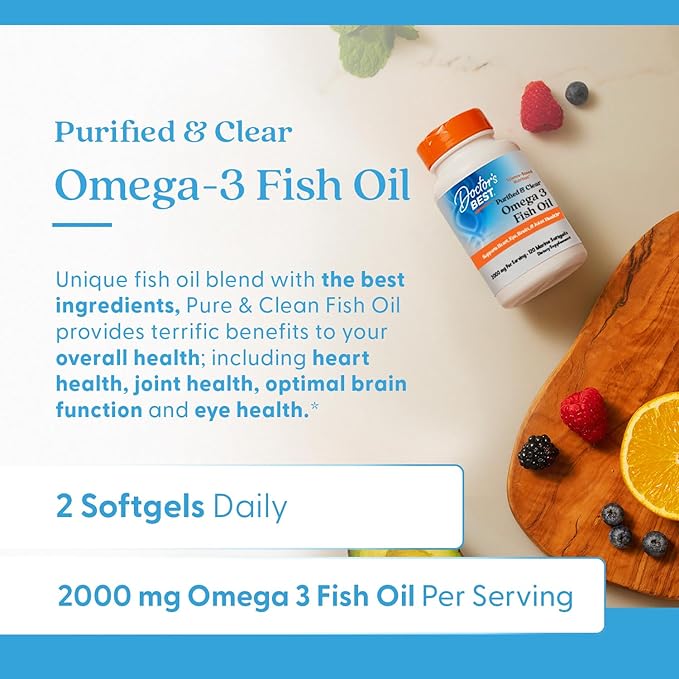 Doctor's Best Omega 3 Fish Oil Supplement for Women &amp Men - Source of DHA EPA &amp Omega-3 Fatty Acids Purified High 2000 mg Potency Heart Health Support Non-GMO Gluten Free - 120 Marine S