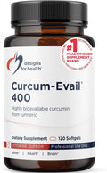 Designs for Health Curcum-Evail 400 - Bioavailable Turmeric Curcumin Supplements - Evail Emulsification Technology - Curcumin C3 Complex with Turmeric Oil + Vitamin E Non-GMO (120 Softgels)