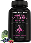 Vital Vitamins Vegan Collagen Booster - with Silica and Hyaluronic Acid - Plant-Based Collagen Supplements - Supports Hair Skin Nails &amp Joints - 60 Capsules