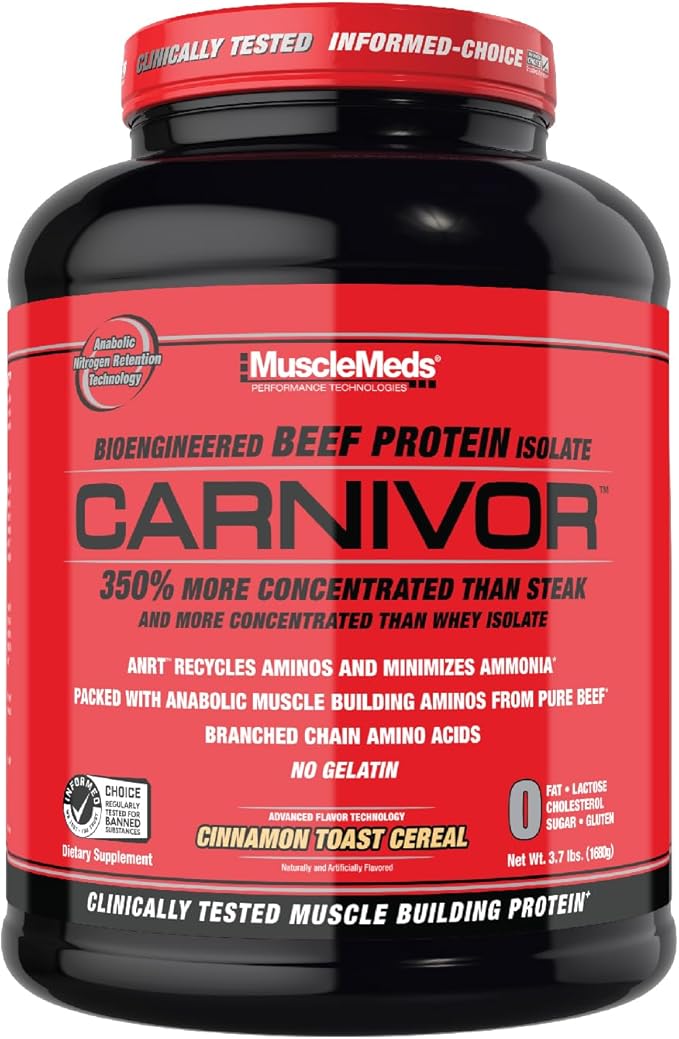 MuscleMeds Carnivor Beef Protein Isolate 0 Lactose 0 Sugar 0 Fat 0 Cholesterol Cinnamon Toast Cereal 4 Lb 56 Servings