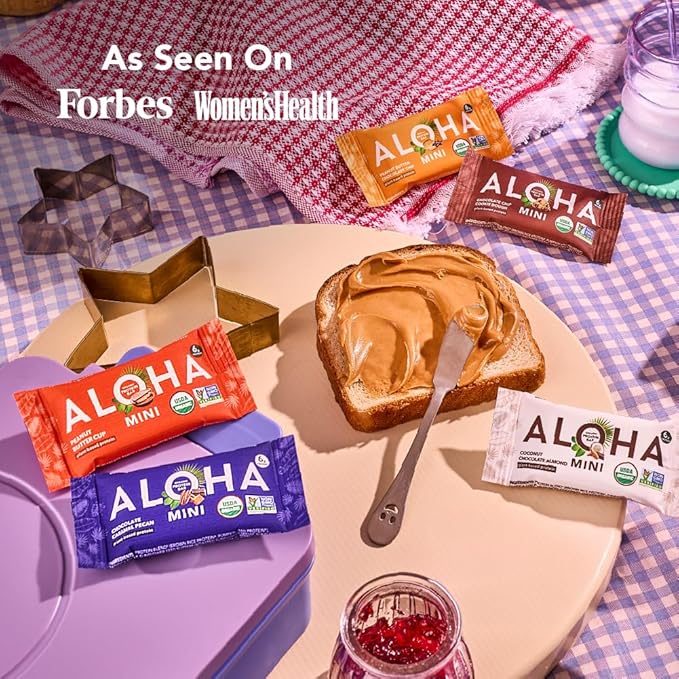 ALOHA Organic Plant Based Protein Bar MINIS |Chocolate Chip Cookie Dough| 20 Count 24g Bars | Vegan Low Sugar Gluten Free Paleo Low Carb Non-GMO Stevia Free Soy Free No Sugar Alcohols