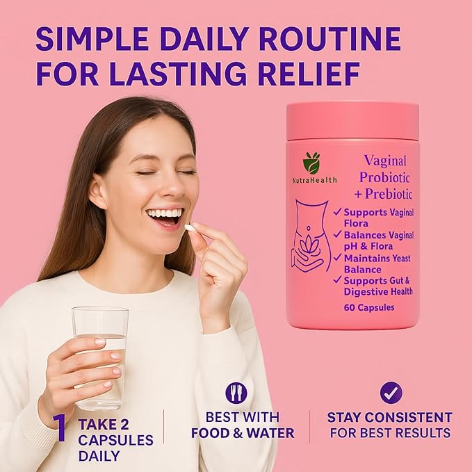 Vaginal Probiotic + Prebiotic for Women – Supports pH Balance Yeast &amp Odor – with Lactobacillus rhamnosus reuteri – Gut &amp Feminine Health – 60 Capsules