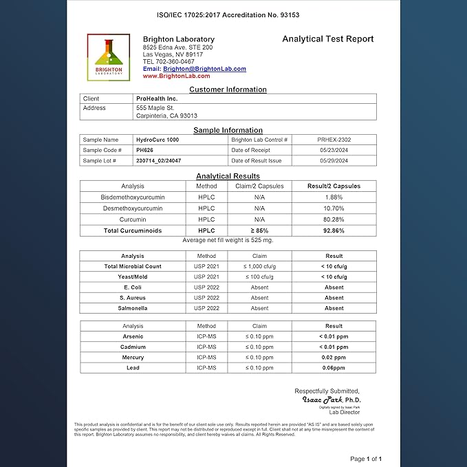ProHealth Hydrocurc with LipiSperse Technology. Cognitive Support Promotes Joint Health Higher Bioavailability for Longevity and Mental Clarity 60 Caps 30 Day Supply