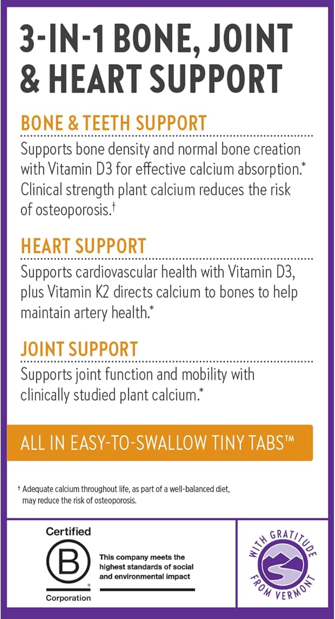 New Chapter Calcium Supplement - Bone Strength Tiny Tabs Plant-Based USDA Organic Calcium with Magnesium Vitamin D3+K2 for Bone Health &amp Joint Mobility Heart Support 905 mg dose - 120 Tiny Tab