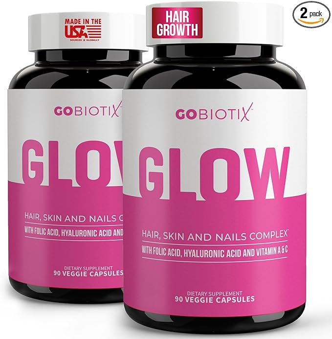 GOBIOTIX Hair Skin and Nails Vitamin Supplement - 10000mcg Biotin Pills with Hyaluronic Acid Folate Iron Magnesium and Zinc - Collagen Production Hair Growth - 60 Servings