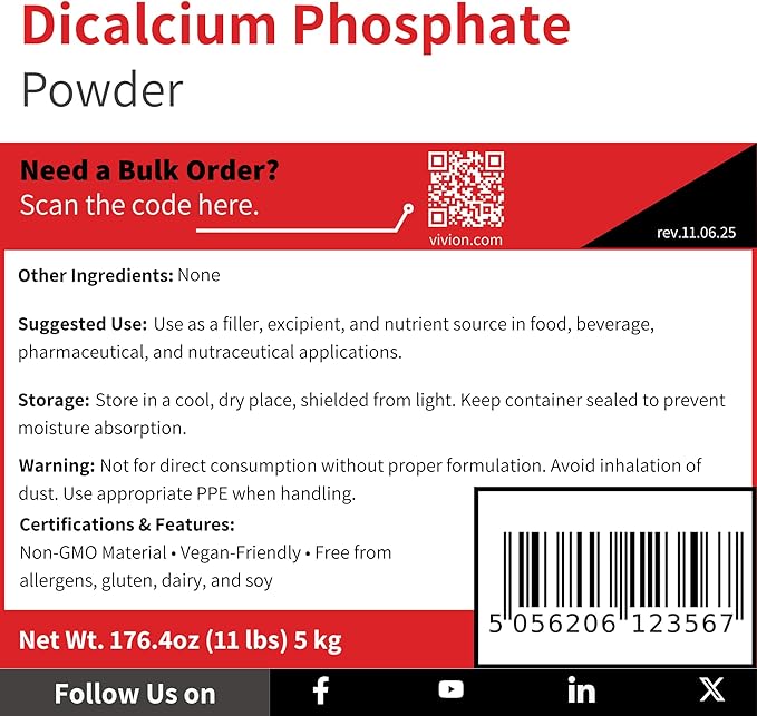 Dicalcium Phosphate Anhydrous Powder - 5 kg (11 lb) - DCPA FG Bulking Agent - FCC USP