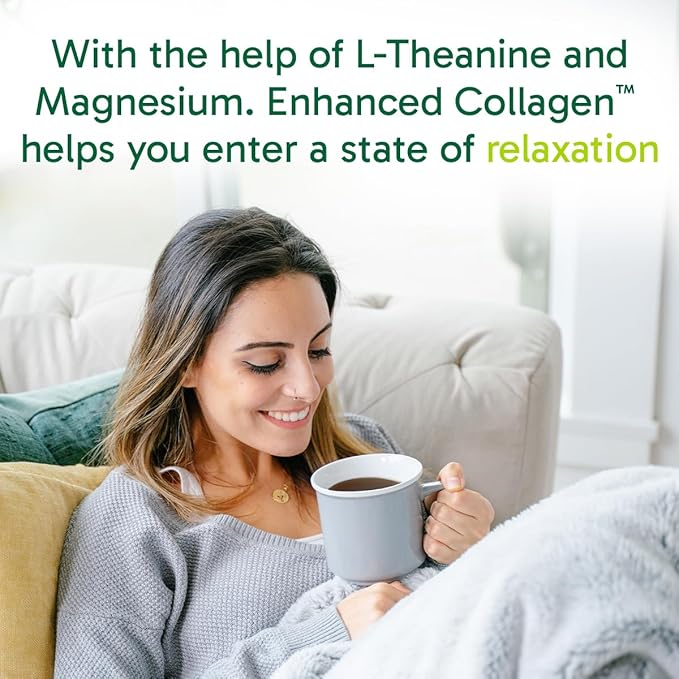 Organika Enhanced Relax Collagen Peptides Powder with L-Theanine &amp Magnesium Bisglycinate (9 oz): Enriched Collagen Powder for Women &amp Men - Skin Hair Joints - Sleep Vitality Relaxation