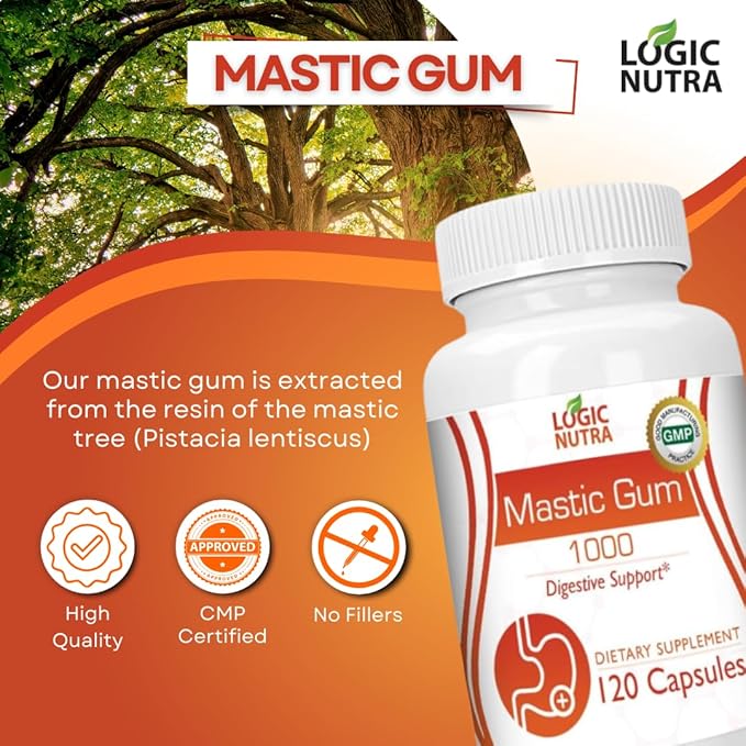 Mastic Gum Capsules - Natural Gastrointestinal Support Supplement 1000mg Per Serving - 120 Capsules (2 Bottles)
