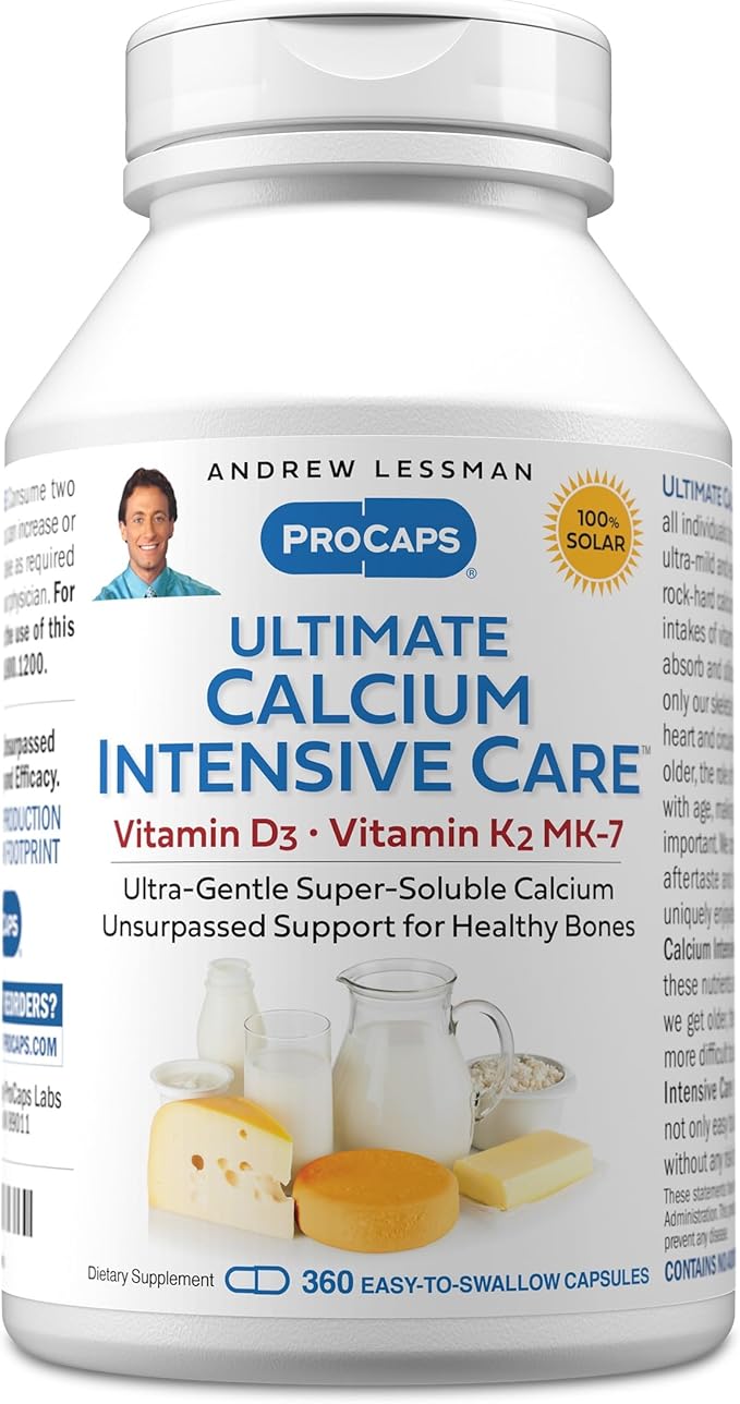 ANDREW LESSMAN Ultimate Calcium Intensive Care with Vitamin D3 and K2 MK7-120 mcg - 360 Capsules - Bone and Skeleton Health Essentials. Gentle Easy to Swallow Super Soluble. No Additives