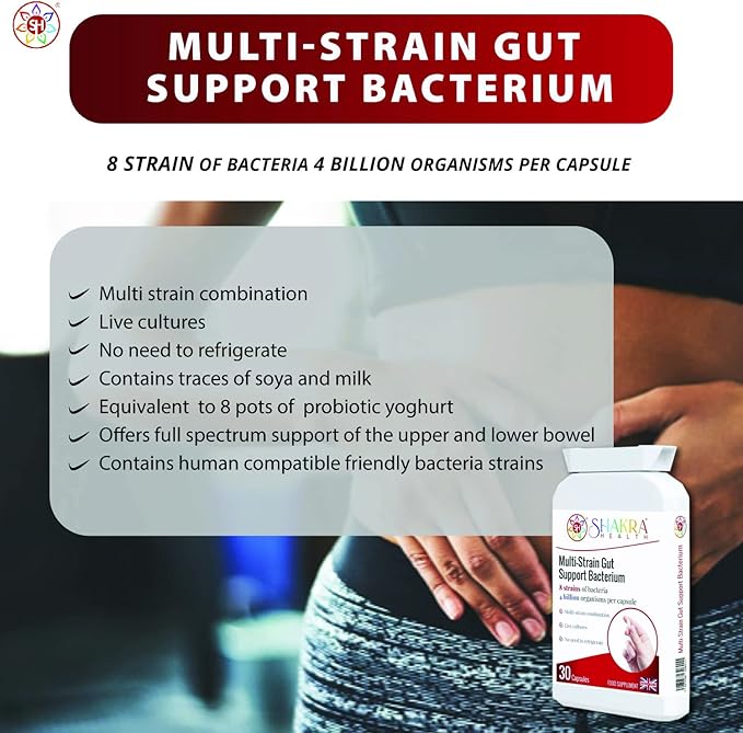 Multi-Strain Gut Support Bacterium (30 Capsules) Soothes &amp Supports Gut Bowel &amp Digestive Health Colon Issues &amp I. B. S Relief. Powerful Multi-Strain Pro-Biotic | Shakra Health