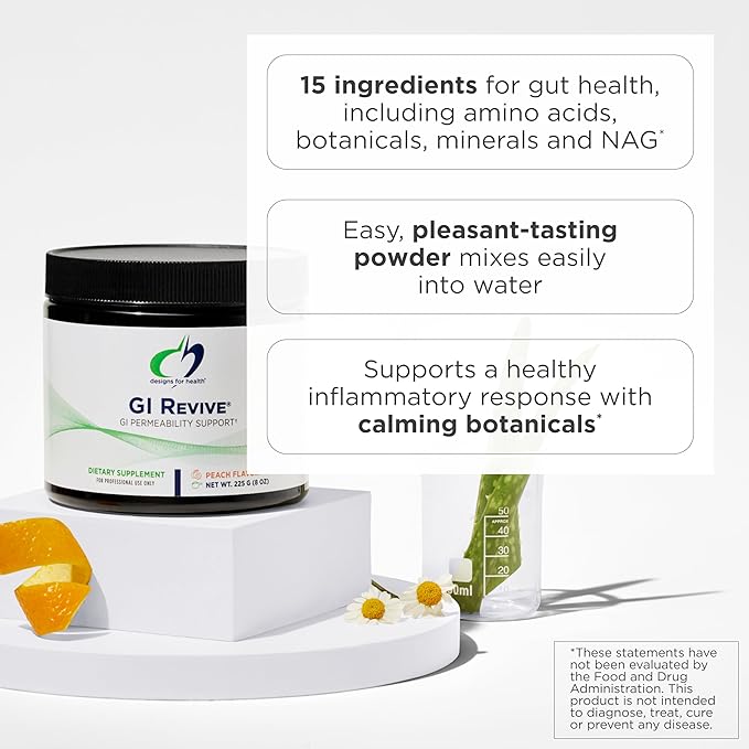 Designs for Health GI Revive Gut Health Powder - L Glutamine &amp Citrus Pectin for Digestive Health + Slippery Elm Marshmallow Root &amp Cat's Claw for Healthy Intestinal &amp Gut Lining Support*