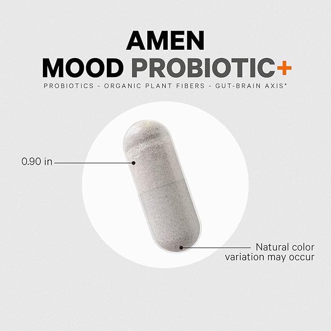 Amen Mood Probiotic Supplement 51 Billion CFU - Organic Prebiotics and Probiotics - Acidophilus Probiotic Pills Fibers - Mood Organic Ashwagandha Blueberries - Vegan &amp Non-GMO - 60 Capsules