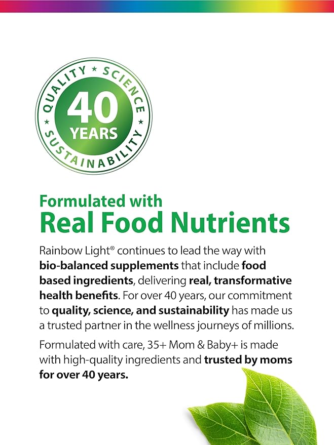 Rainbow Light 35+ Mom &amp Baby + Multivitamin | 60 Caplets | Prenatal and Postnatal Nutrition | Real Food Nutrients Digestive Enzymes &amp Probiotics | Essential Vitamins and Minerals for Women