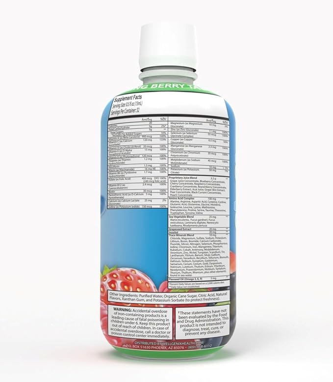 Wellgenix Balanced Essentials Kids Liquid Multivitamin – 94 Nutrients Including Vitamins Minerals &amp Omega Fatty Acids – Mixed Berry Flavor – 16 fl oz (Pack of 2)
