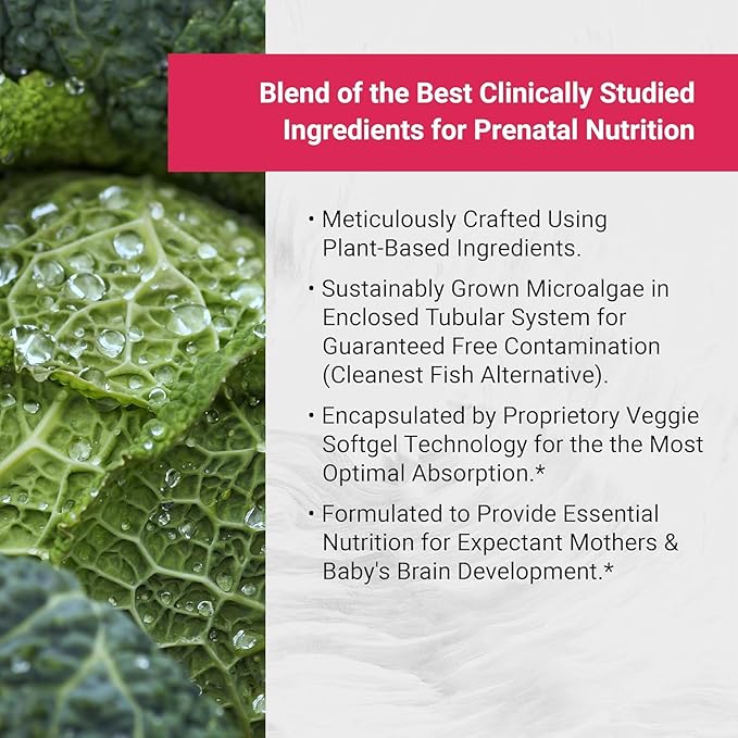 Naturalis Vegan Prenatal with Full Specrum Omega-3 | Algae DHA EPA DPA Vitamin D3 &amp Active Folic L 5-MTHF | Vegan Society Certified Sustainably Sourced Non-GMO &amp Soy Free | 120 Veggie Sof
