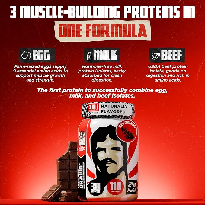 Old School Labs Protein Powder Isolate Sourced from Egg Milk&amp Beef - Made for Men &amp Women for Building Muscle &amp Post-Workout Recovery - Zero Sugar Rich Chocolate Flavor - 30 Servings