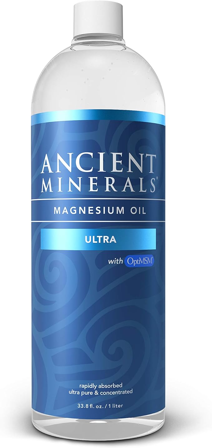 Ancient Minerals Magnesium Oil Ultra with OptiMSM Refill 33.8 oz. - Pure Genuine Zechstein Magnesium Chloride Supplement with MSM - Best Topical Skin Application for Dermal Absorption