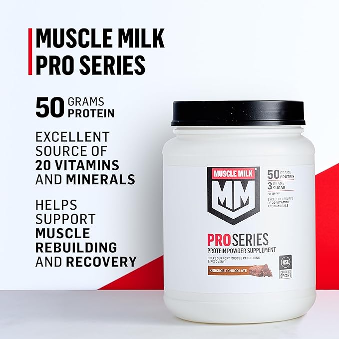 Muscle Milk Pro Series Protein Powder Supplement Slammin' Strawberry 2 Pound 11 Servings 50g Protein 3g Sugar 20 Vitamins &amp Minerals NSF Certified for Sport Packaging May Vary