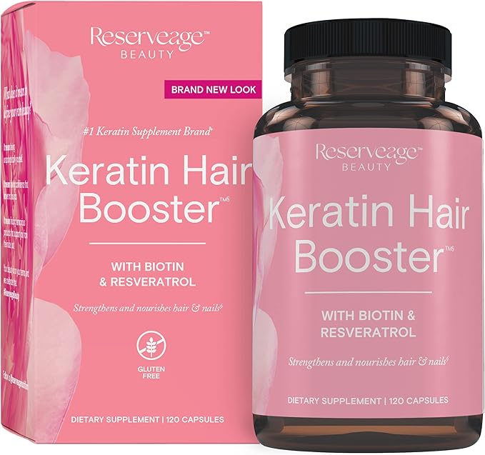 Reserveage Beauty Keratin Hair Booster with Biotin &amp Resveratrol - Hair &amp Nail Growth Supplement for Women - Supports Healthy Thickness &amp Shine with Biotin - 120 Capsules (60 Servings)