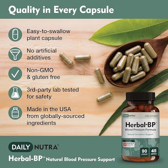Herbal-BP Natural Blood Pressure Supplement - Supports Circulatory Health | Featuring Grape Seed Extract Garlic Hawthorn Olive Leaf &amp Ashwagandha for Long-Term Support (3-Pack)