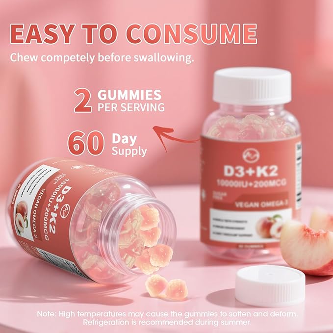 M inch Vitamin D3 K2 Gummies Vitamin D3 10000IU K2 (MK-7) 200mcg 6-in-1 Vitamina D3 Con K2 Supplement with Omega-3 Magnesium and Calcium for Bones Teeth &amp Immune Support Sugar Free 2 Packs