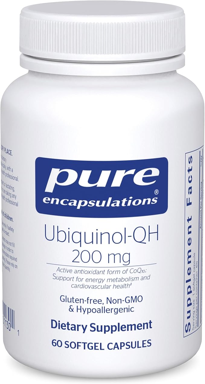 Pure Encapsulations Ubiquinol-QH - 200 mg Ubiquinol - Active Form of Coenzyme Q10 - Heart Health &amp Energy Metabolism Support* - Antioxidant Supplement - 60 Softgel Capsules