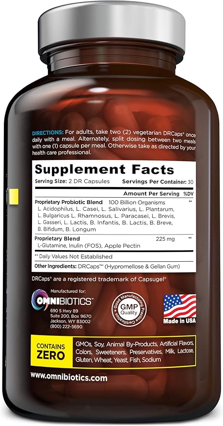 100 Billion Probiotics - 15-Strain Probiotic for Women &amp Men DRCaps Delayed Release Prebiotics L-Glutamine Apple Pectin Gut Lining Support Shelf Stable Non-GMO 60 Vegan Capsules for Adults