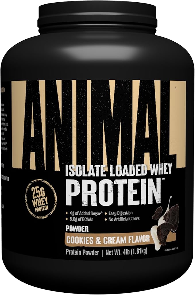 Animal Whey Isolate Protein Powder Loaded Cookies &amp Cream 4 Pound &amp Vanilla 4 Pound