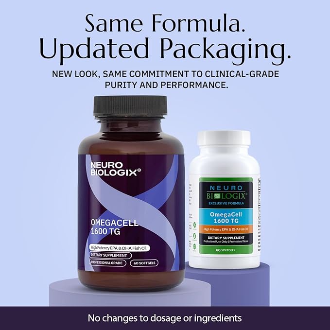 Neurobiologix OmegaCell 1600 TG Omega 3 Fish Oil with EPA &amp DHA Triglyceride Form for Absorption &amp Wellness Support Non GMO Omega 3 Supplement for Women and Men Gluten Free 60 Softgels