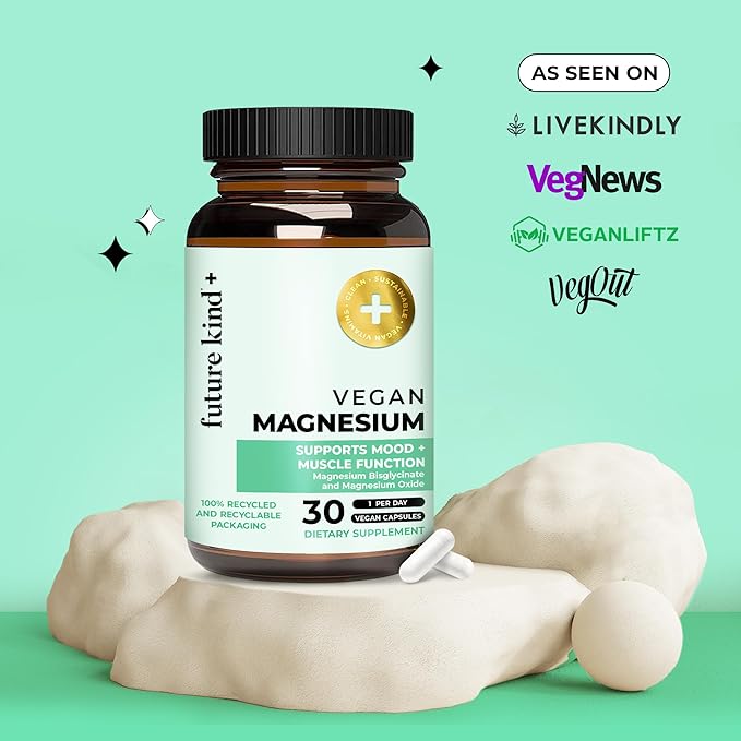 Future Kind Magnesium Glycinate Supports Muscle and Nerve Function High Absorption Chelated Magnesium Supplement Nightly Calm Energy &amp Metabolism Highly Bioavailable &amp Potent - 30 Vegan C