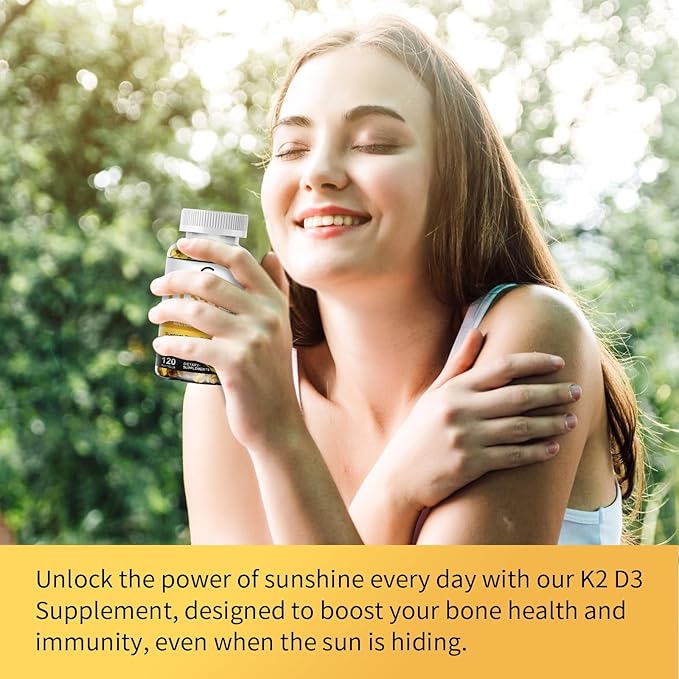Vitamin D3 K2 Supplement with Vitamin D3 5000 IU 200 mcg Vitamin K2 MK-7 &amp Natural Coconut Oil Plant Based 2-1 Formula for Bone Teeth Muscle and Immune Health Support (120 Count (Pack of 2))
