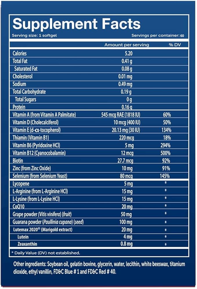 Vivioptal Men 60 Capsules CoQ10 Lycopene &amp Resveratrol Multivitamin &amp Multimineral Gluten Free German Formula