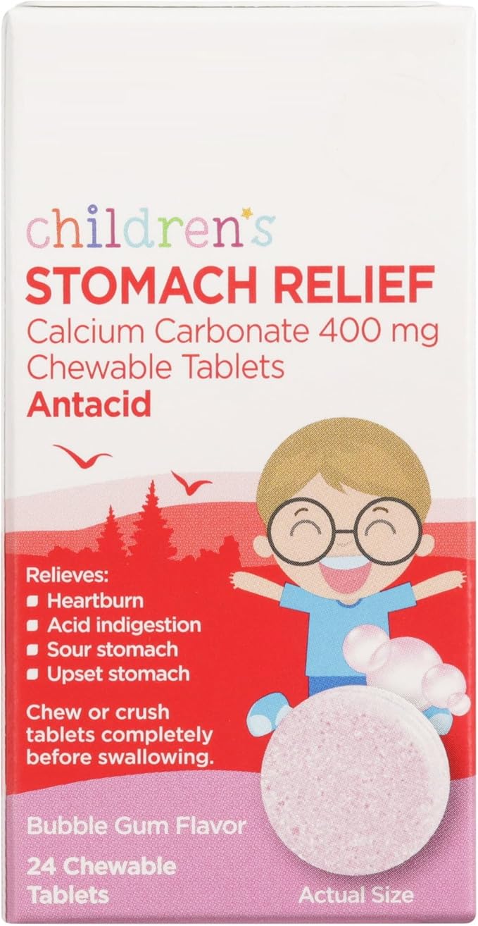 SEDLAV Children's Calcium Carbonate Chewable Tablets for Upset Stomach Relief 400 mg Bubblegum Flavor 24 Count Compare to Chewables Active Ingredient Sticker