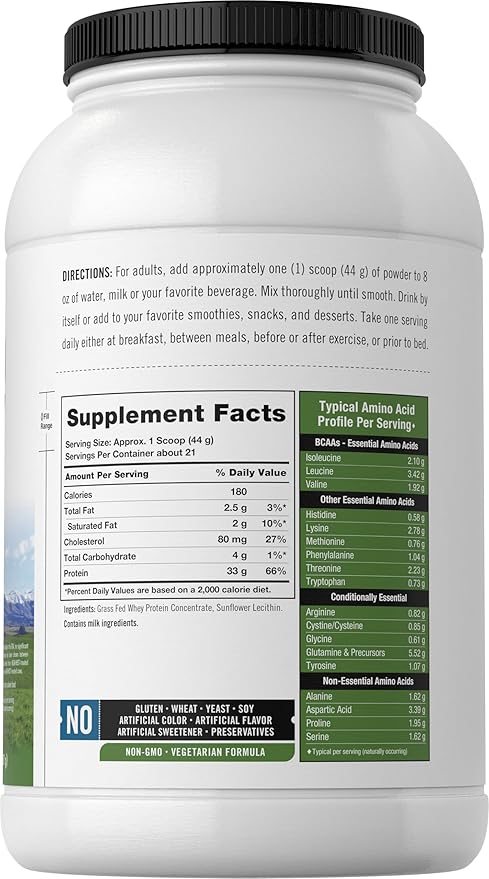 Carlyle Grass Fed Whey Protein Powder | 2lb | 33g of Protein Per Serving | Unflavored | Sugar and Hormone Free | Non-GMO and Gluten Free Supplement | by Herbage Farmstead