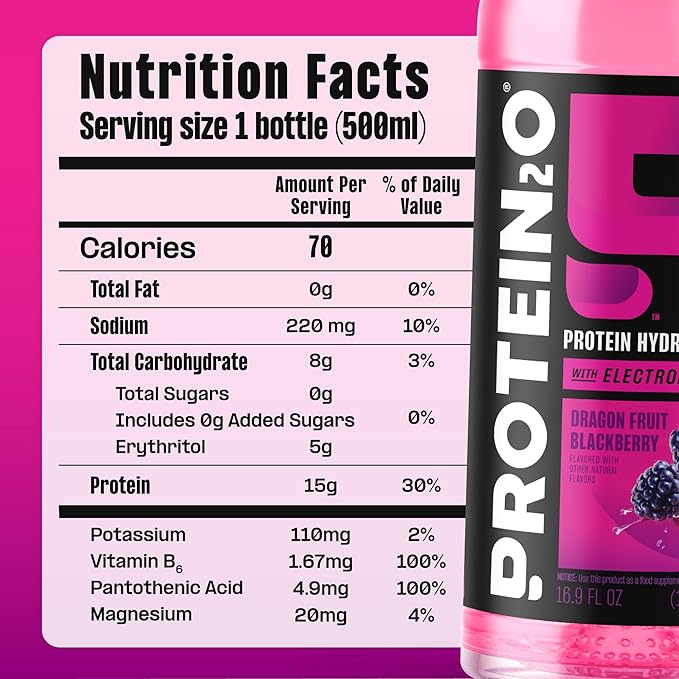 Protein2o Hydration Drink - 2-in-1 Liquid Clear Whey Protein Isolate and Electrolyte Drink - 15g Protein Vitamins B5 B6 - Post-Workout Recovery - 16.9 Fl Oz - Flavor Fusion Variety(Pack of 24)