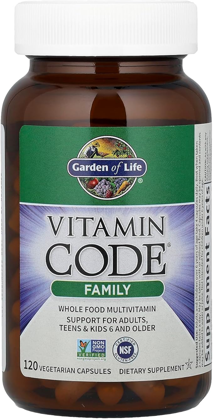 Garden of Life Multivitamin for Women Men &amp Kids Age 6 and up Vitamin Code Family Multi - 120 Vegetarian Capsules Whole Food Vitamins Food Blend &amp Probiotics Gluten Free Dietary Supplemen