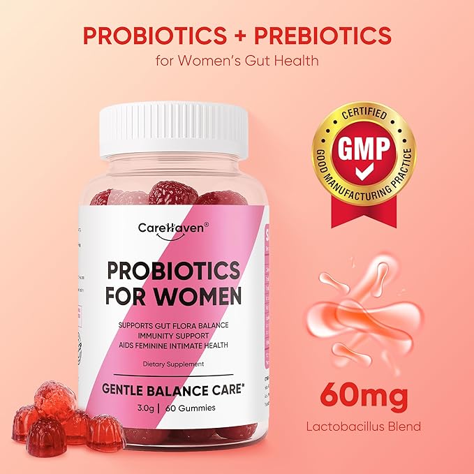 Probiotics for Women Gummies - Multiple Probiotics &amp Red Elm - Supports Gut Flora Feminine Health &amp Immune Function - 60 Active Daily Gummies (2PCS)