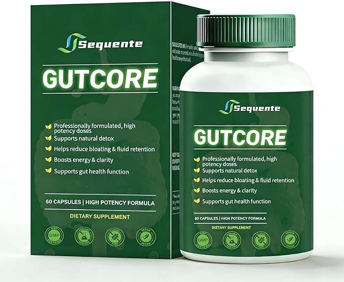 Sequente GutCore Max Strength Gut Drainage Capsules – Fast Bloat Relief &amp Gentle Detox for Clear Skin | Vegan All-NaturalNon-GMO (60 Caps)