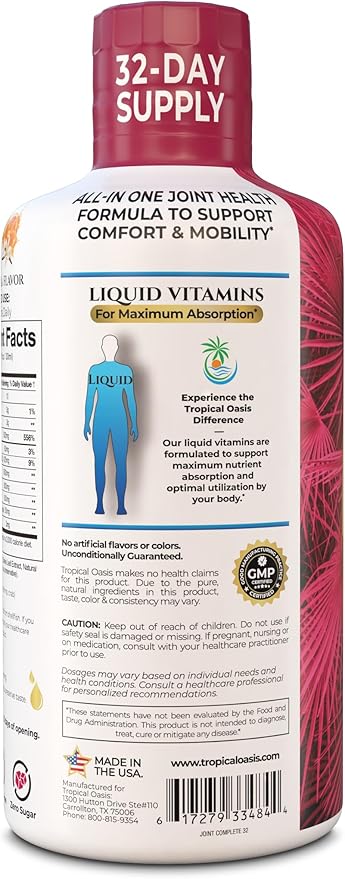 Joint Complete Premium- Liquid Joint Supplement w/Glucosamine Chondroitin MSM Hyaluronic Acid – for Bone Joint Health - 96% Max Absorption– 32oz 32 serv