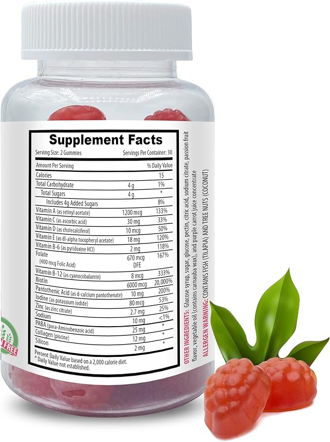 Beautiful Skin Healthy Hair Strong Nails - HAIR SKIN &amp NAILS GUMMIES - biotin gummies Essential Vitamins Collagen Biotin Passion Fruit Nourishing Formula Antioxidant 2 Bottles 120 Gummi