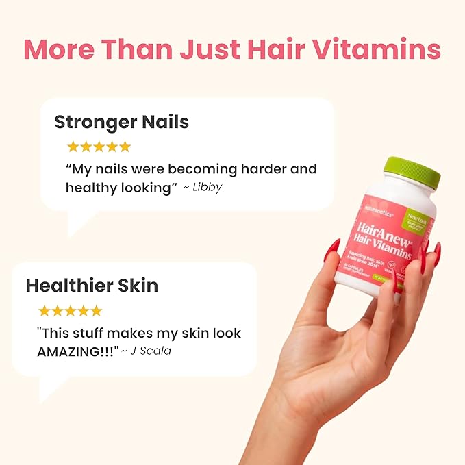 HairAnew Hair Growth Vitamins for Thicker Stronger Hair | Works for Women &amp Men All Hair Types | 11 Hair Vitamins &amp Ingredients | 5000mcg Biotin | Vegan | Independently Tested | 60 Capsules (3