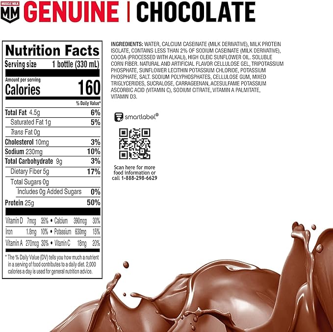 Muscle Milk Pro Advanced Nutrition Protein Shake Knockout Chocolate 11.16 Fl Oz (Pack of 12) and Muscle Milk Genuine Protein Shake Chocolate 25g Protein 11.16 Fl Oz (Pack of 12)