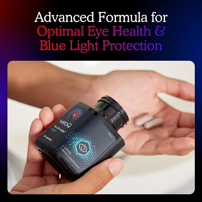 MitoQ +Eye – Eye Health Supplement with Lutein &amp Zeaxanthin (5:1 Ratio) Bilberry Maritime Pine Bark Zinc Mitoquinol | Supports Macular Health Visual Clarity &amp Blue Light Defense