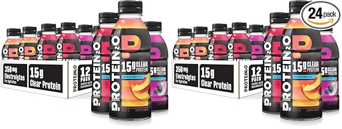 Protein2o Hydration Drink - 2-in-1 Liquid Clear Whey Protein Isolate and Electrolyte Drink - 15g Protein Vitamins B5 B6 - Post-Workout Recovery - 16.9 Fl Oz - Flavor Fusion Variety(Pack of 24)