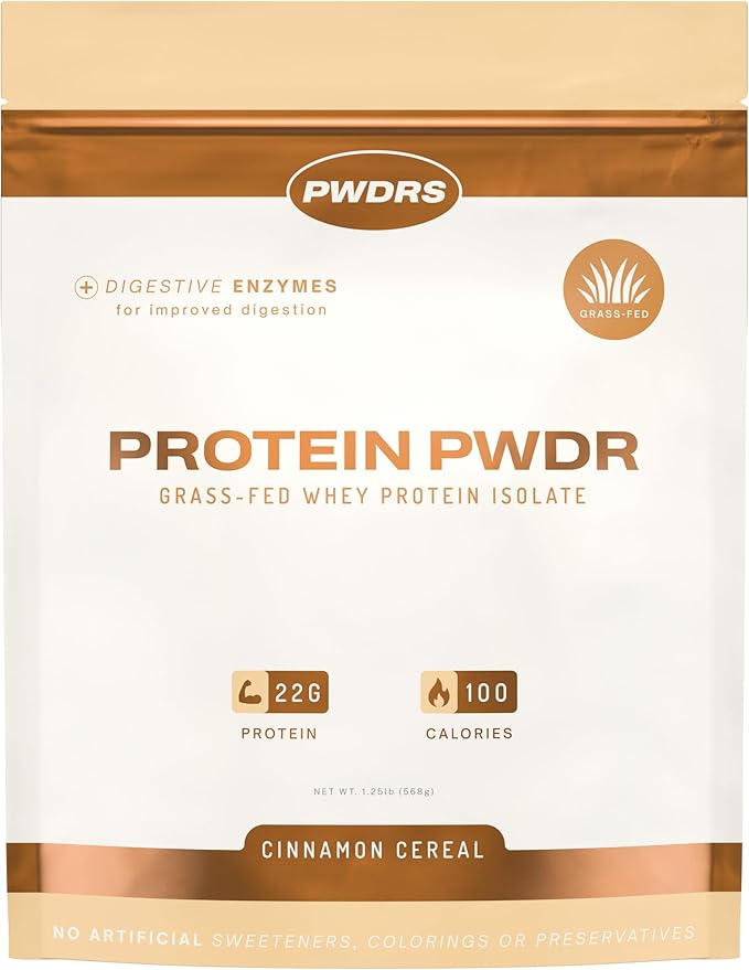 PWDRS Protein Powder | 100% Grass-Fed Whey Protein Isolate | 22g of Protein No Added Sugar | Non-GMO Gluten Free No Sucralose All Natural | 1.25 lbs (Cinnamon Cereal)