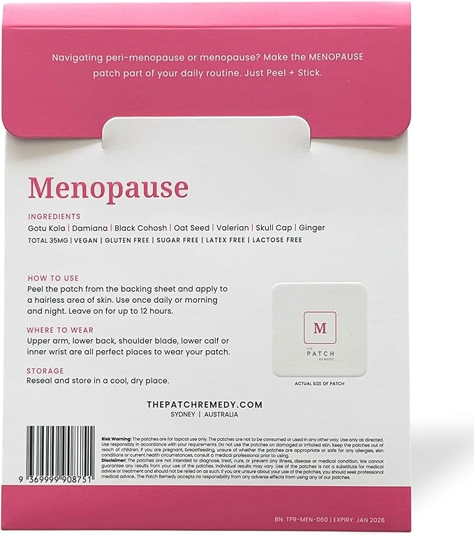 The Patch Remedy Menopause Patch | Black Cohosh Damiana Valerian Ginger | 30 Patches