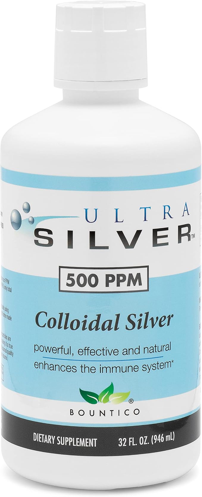 Ultra Silver® Colloidal Silver | 500 PPM 32 Oz (946mL) | Mineral Supplement | True Colloidal Silver - 4 oz Dropper Bottle (Empty) Included for Dispensing!